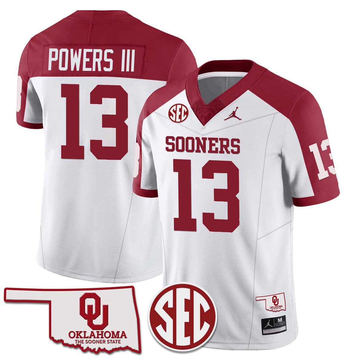 Men Oklahoma Sooners #13 Powers iii White 2024 SEC Patch Vapor Premier Limited NCAA Jersey style 1